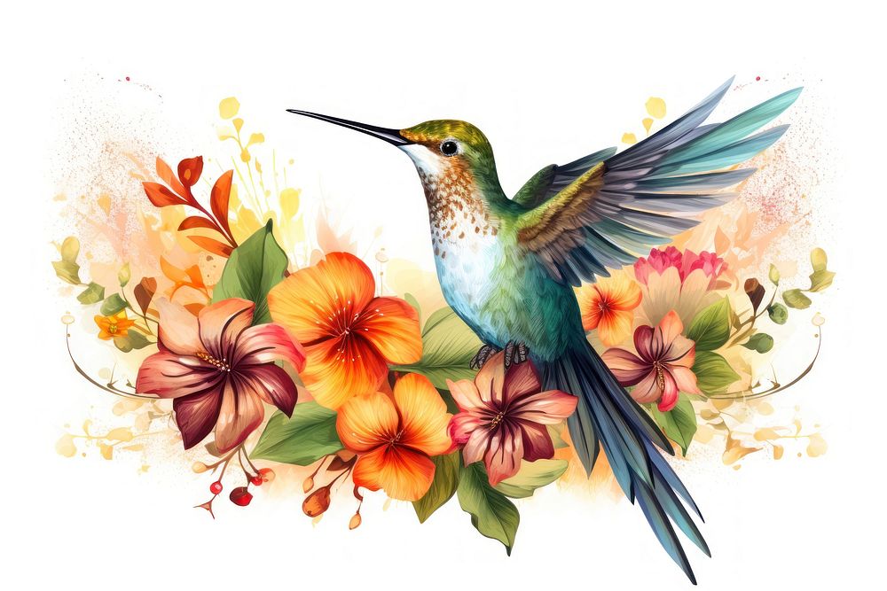 Hummingbird animal flower creativity. AI generated Image by rawpixel.