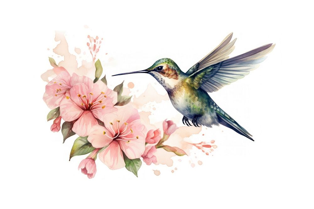Hummingbird flower animal plant. AI generated Image by rawpixel.
