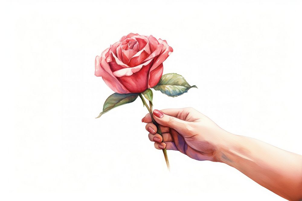 Rose hand holding flower. 