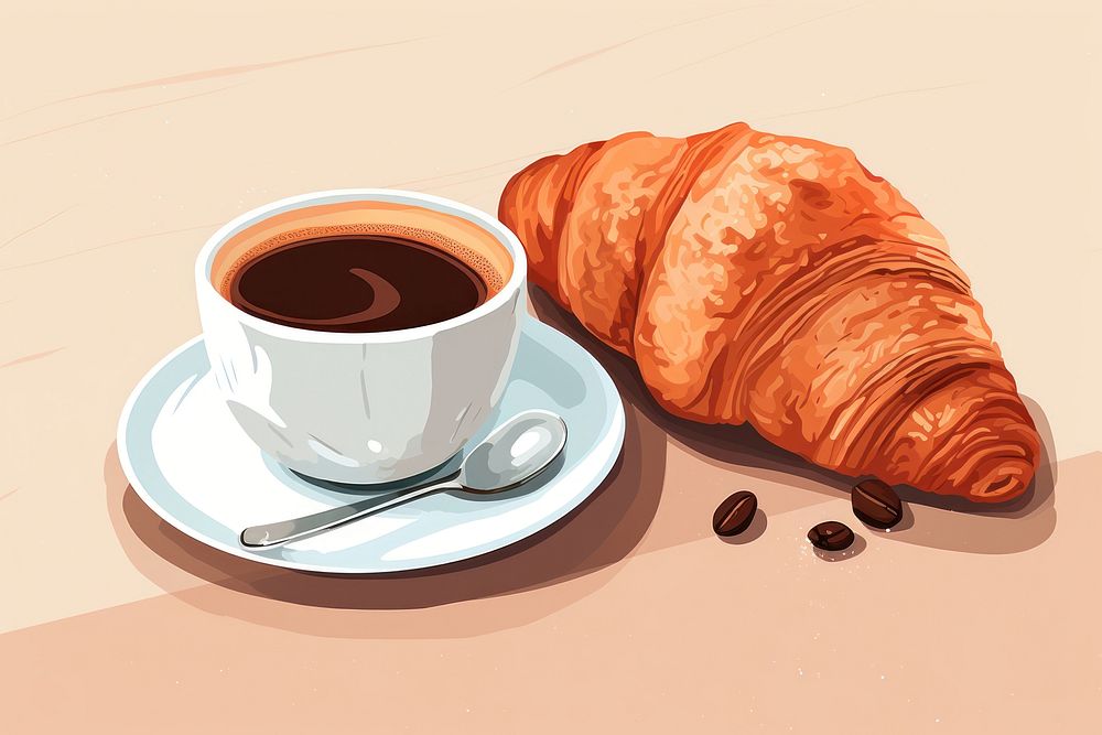 Croissant coffee drink food. 