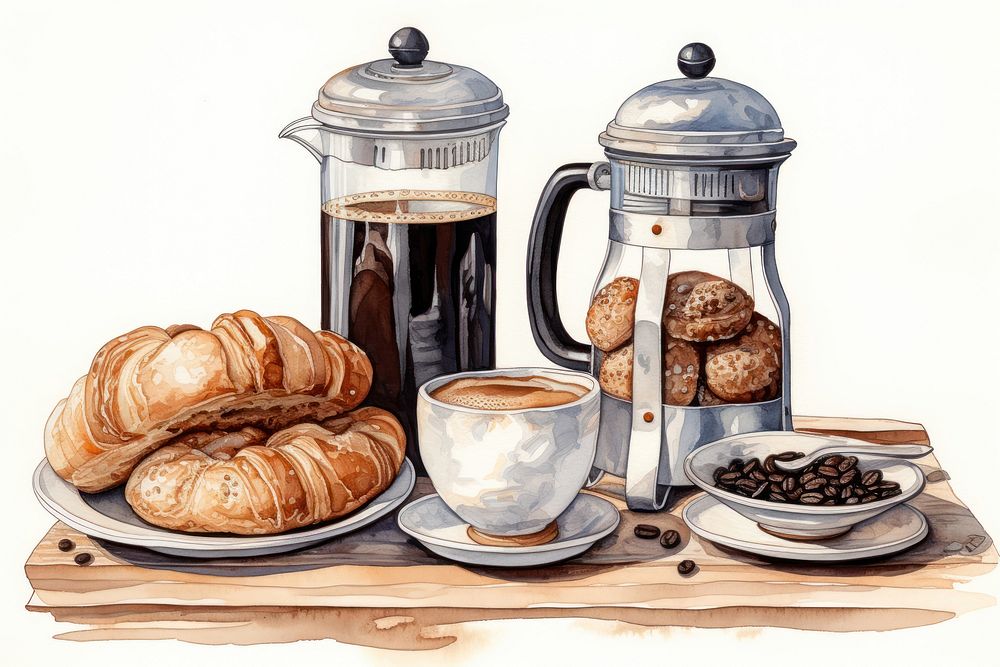 Coffee plate bread food. AI generated Image by rawpixel.