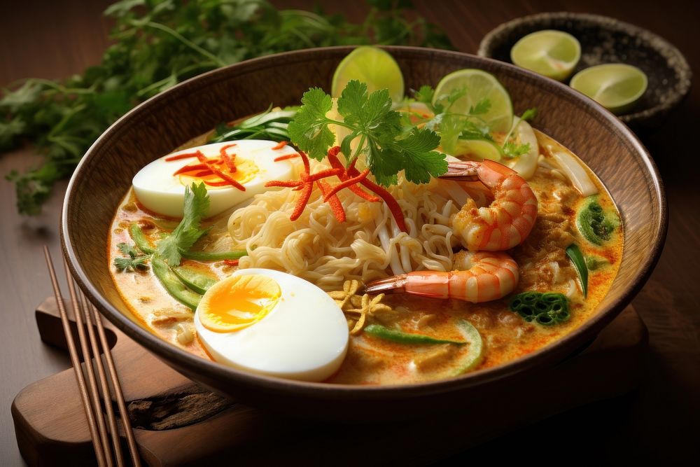 Seafood noodle soup meal. AI generated Image by rawpixel.