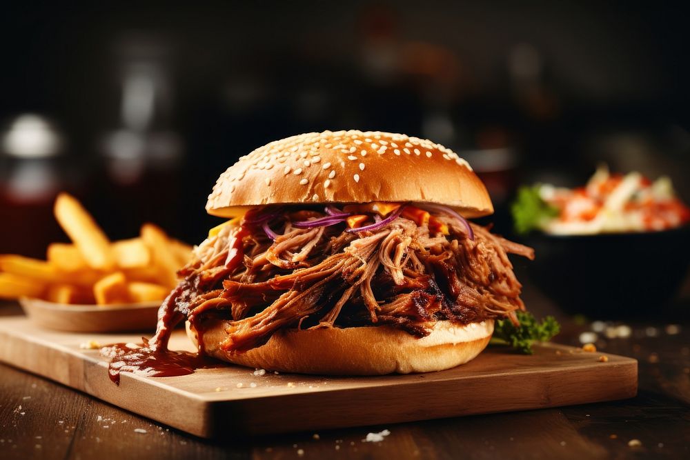 Food pulled pork restaurant hamburger. AI generated Image by rawpixel.