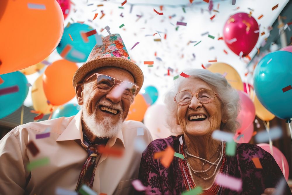 Retirement laughing balloon people. AI generated Image by rawpixel.