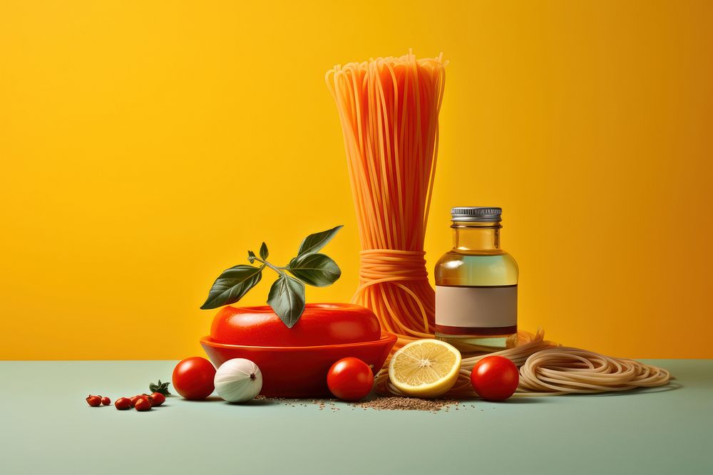 Ingredient vegetable pasta fruit. 