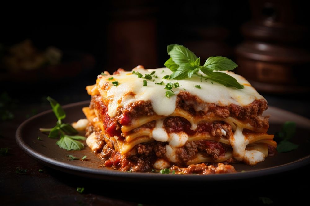 Plate lasagna food meal. AI generated Image by rawpixel.