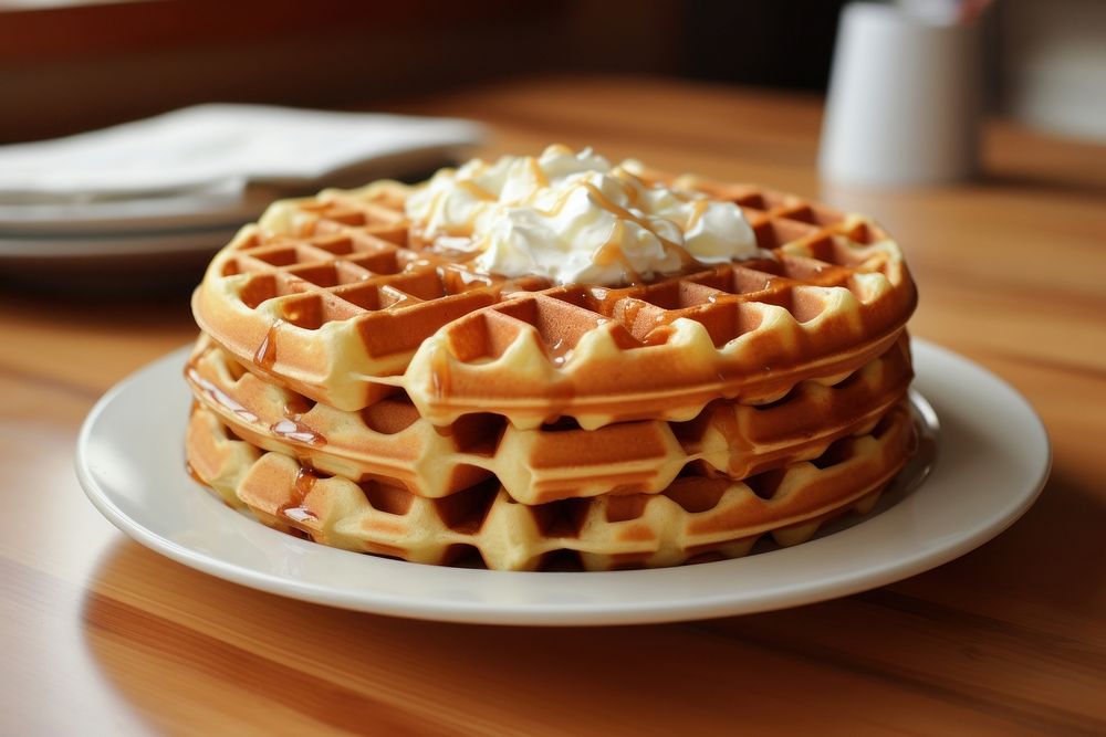 Waffle food confectionery breakfast. AI generated Image by rawpixel.
