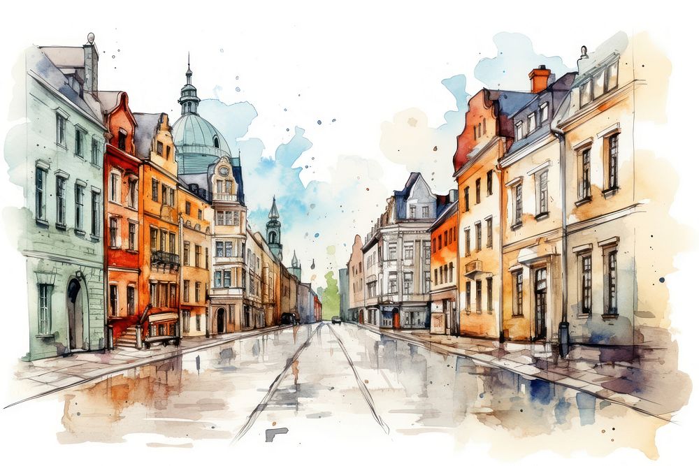 Building street architecture painting. AI generated Image by rawpixel.