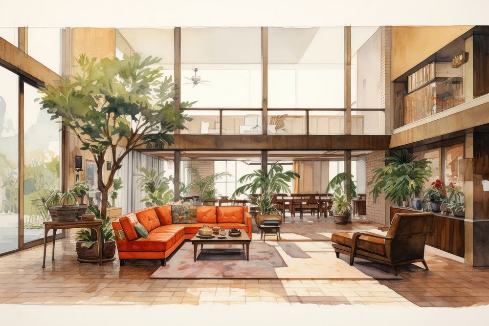 Architecture furniture building lobby. AI generated Image by rawpixel.