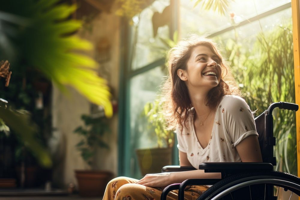 Smile wheelchair laughing adult. AI generated Image by rawpixel.