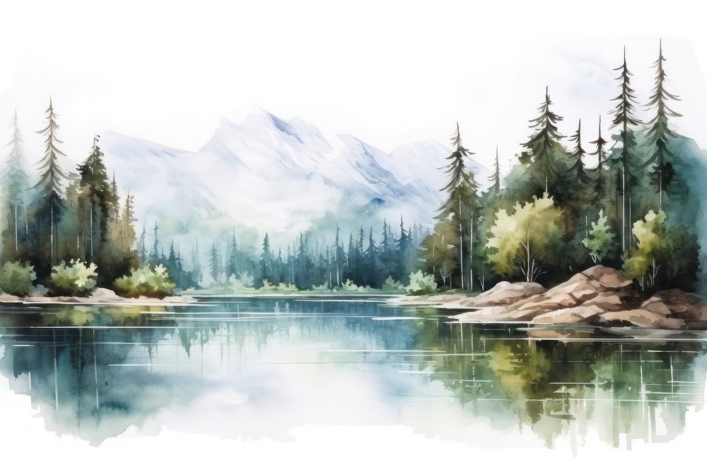 Forest lake wilderness landscape. AI generated Image by rawpixel.