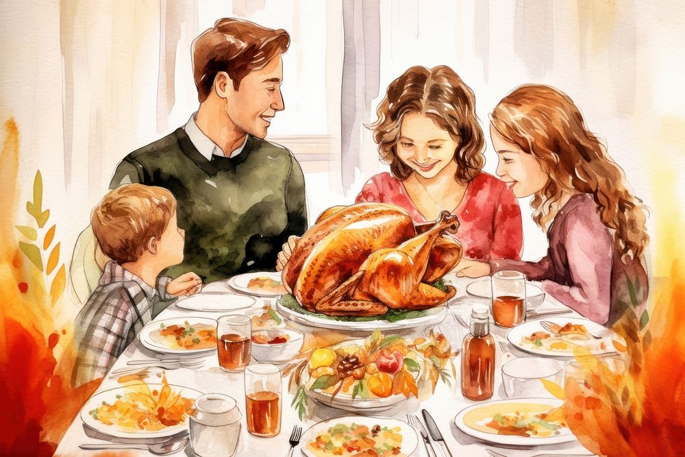 Thanksgiving dinner supper family. AI generated Image by rawpixel.