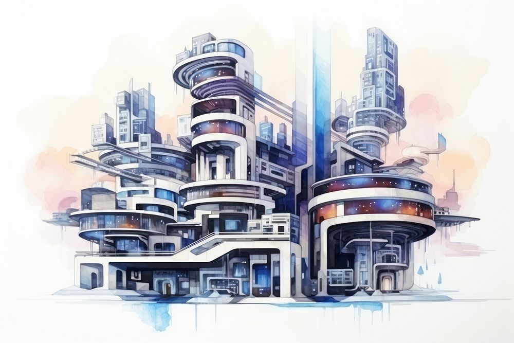 Architecture futuristic building drawing. AI generated Image by rawpixel.