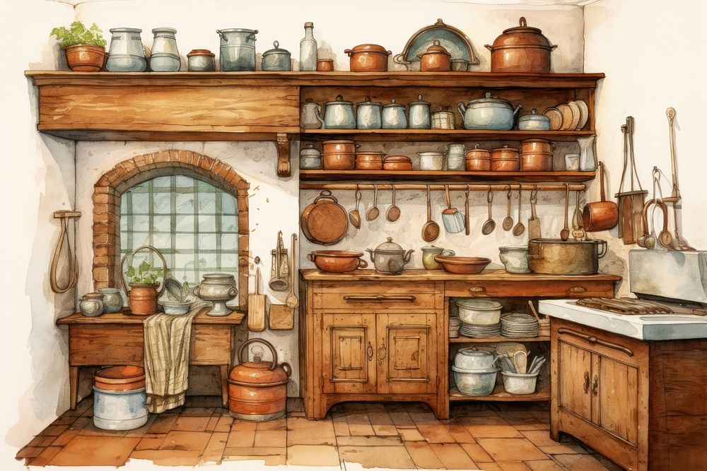 Kitchen furniture wood old. AI generated Image by rawpixel.