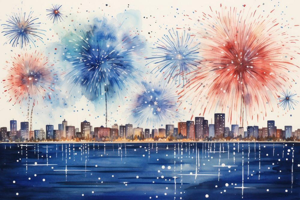 Fireworks waterfront outdoors city. AI generated Image by rawpixel.