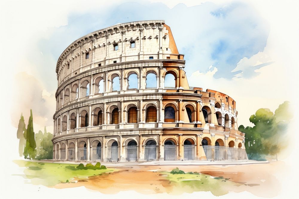 Architecture colosseum building landmark. AI generated Image by rawpixel.