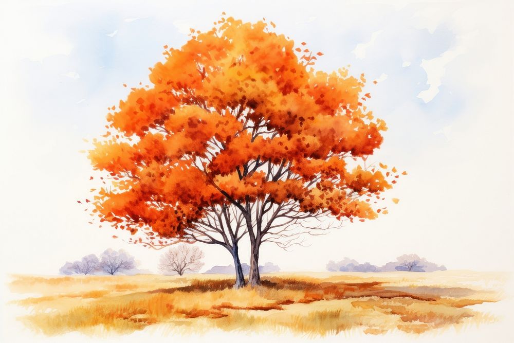 Tree landscape outdoors painting. AI generated Image by rawpixel.