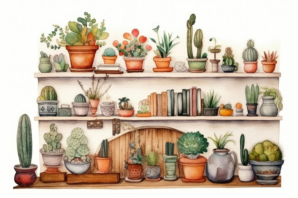 Cactus shelf plant arrangement. AI generated Image by rawpixel.