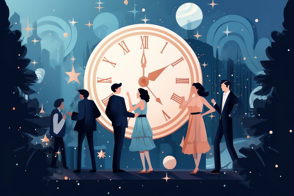 Celebration clock adult art. AI generated Image by rawpixel.