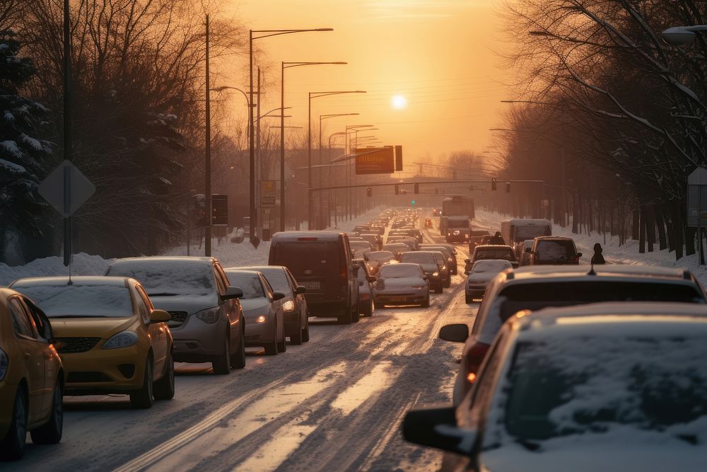Road outdoors vehicle winter. AI generated Image by rawpixel.