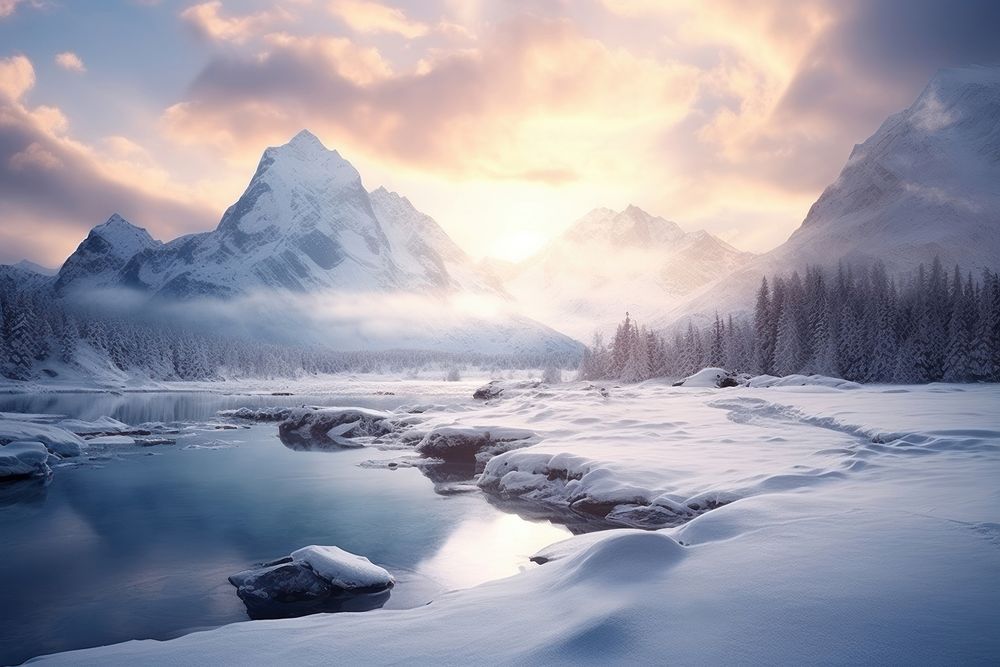 Ice landscape panoramic mountain. 