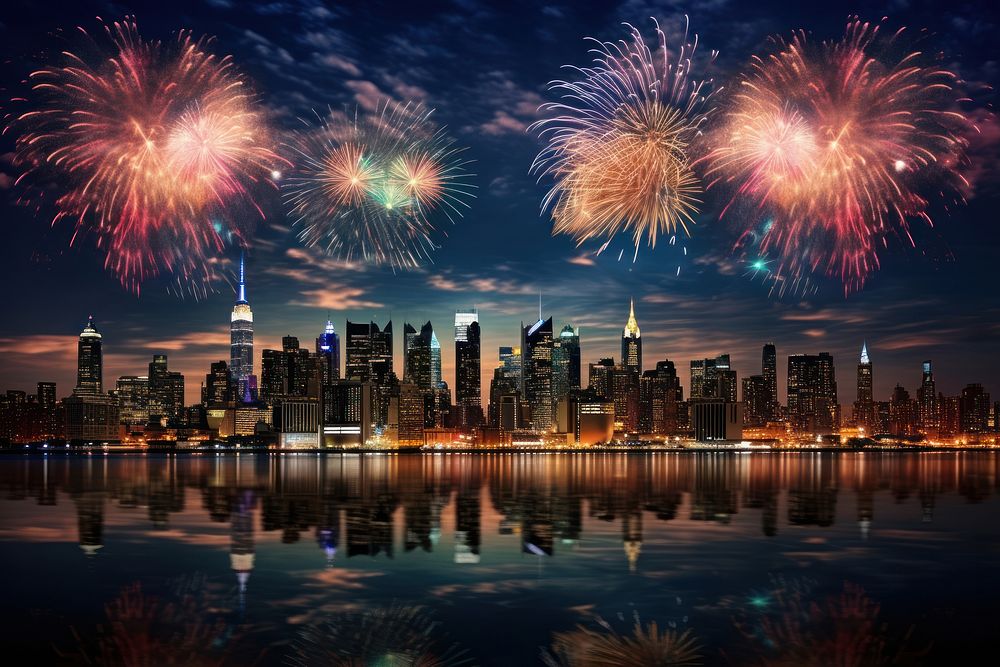 Fireworks night architecture cityscape. AI generated Image by rawpixel.