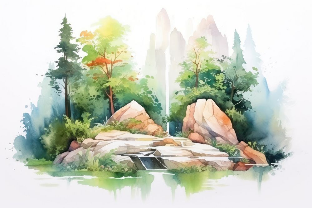 Nature painting outdoors forest. AI generated Image by rawpixel.