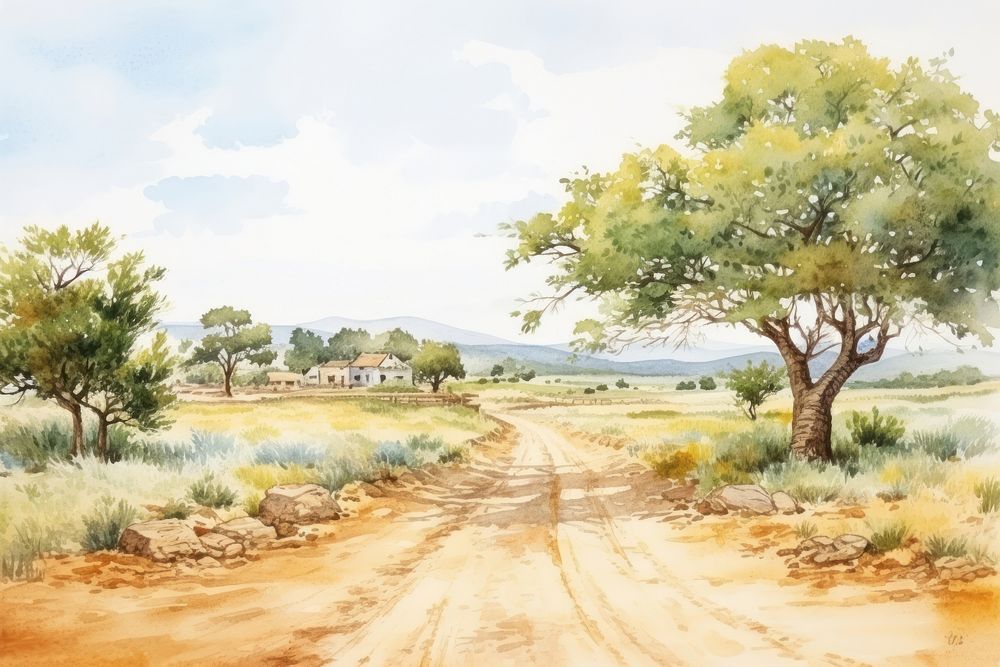 Countryside landscape outdoors painting. 