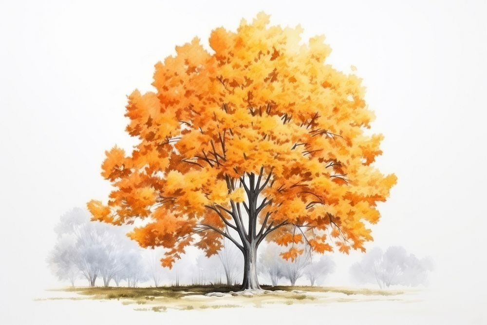 Tree drawing autumn sketch. 