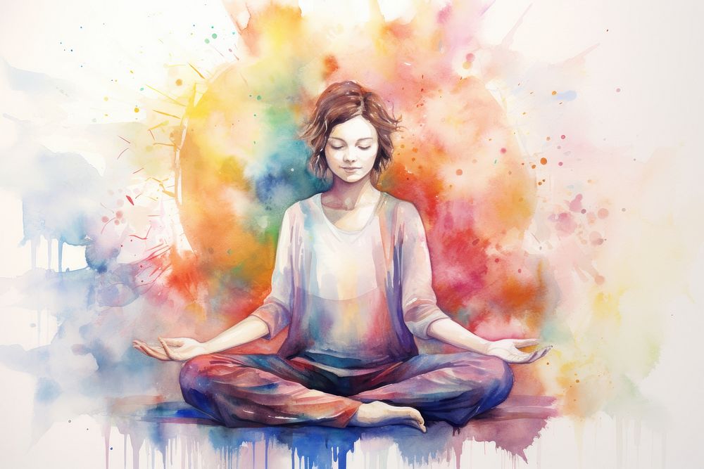 Painting adult yoga cross-legged. AI generated Image by rawpixel.