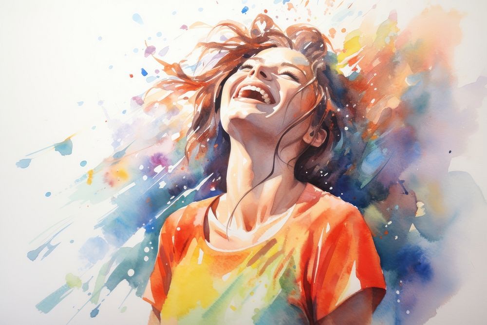 Happiness laughing painting portrait. AI generated Image by rawpixel.