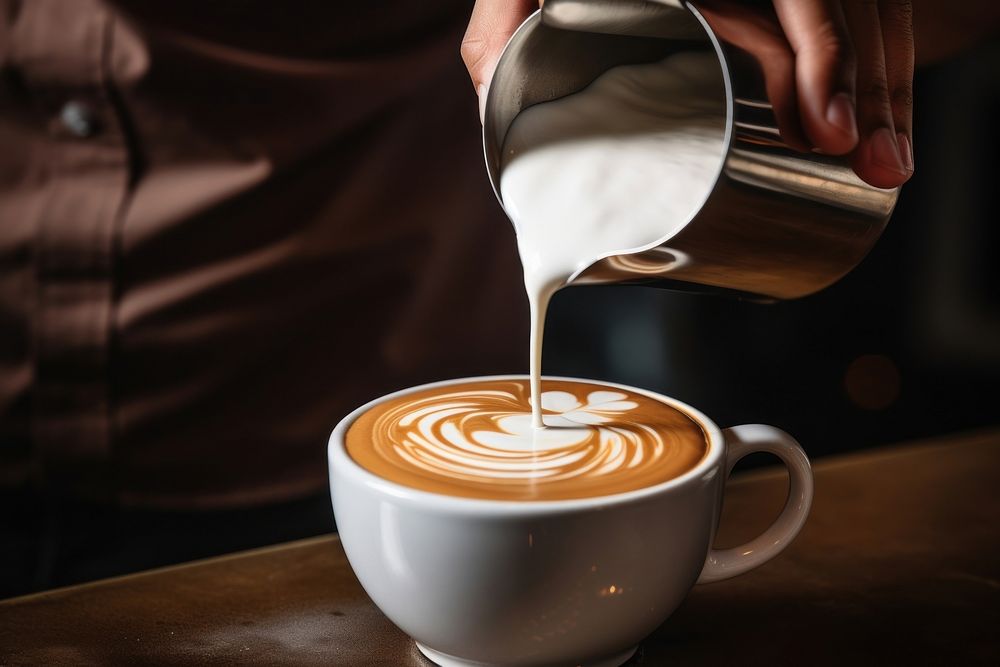 Coffee cup barista pouring. 