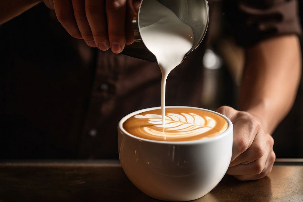 Coffee cup barista pouring. .