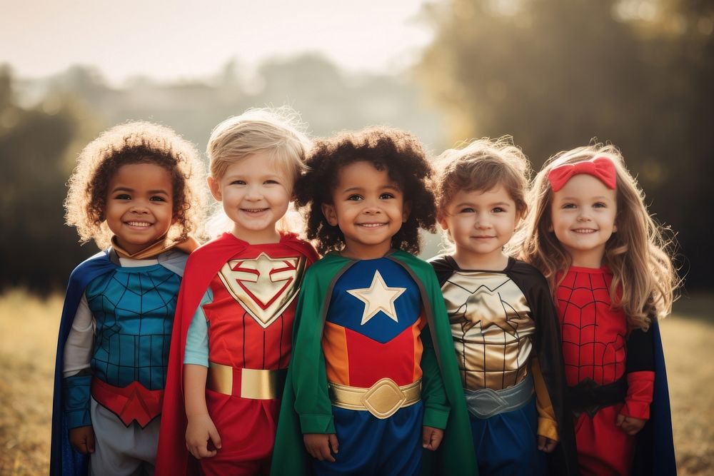 Superhero child kid togetherness. AI generated Image by rawpixel.