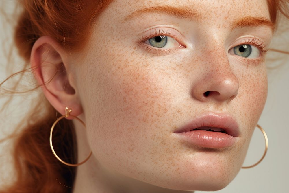 Freckle skin jewelry hairstyle. AI generated Image by rawpixel.