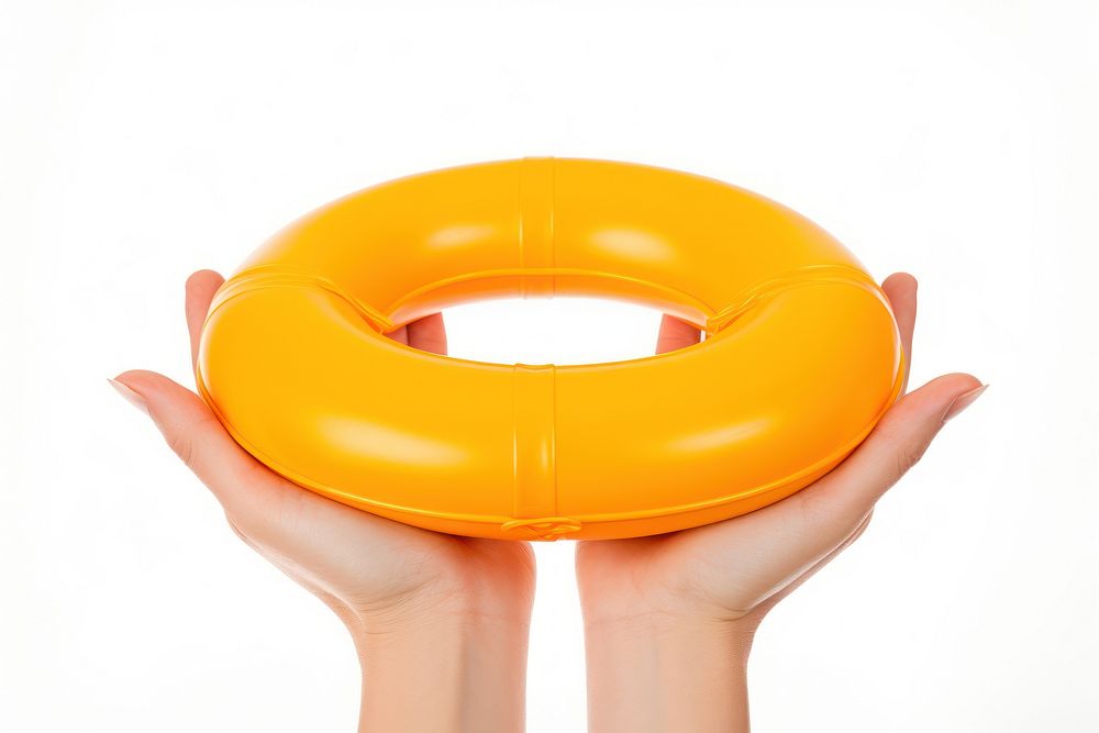 Hand white background inflatable lifebuoy. AI generated Image by rawpixel.