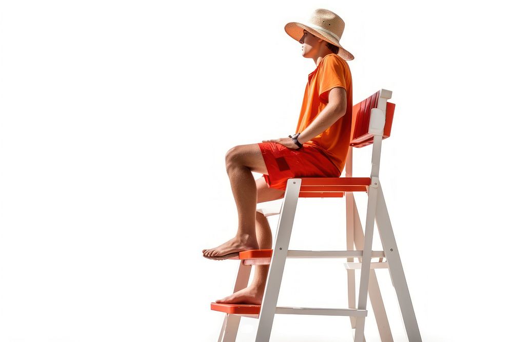 Lifeguard sitting chair white background. AI generated Image by rawpixel.