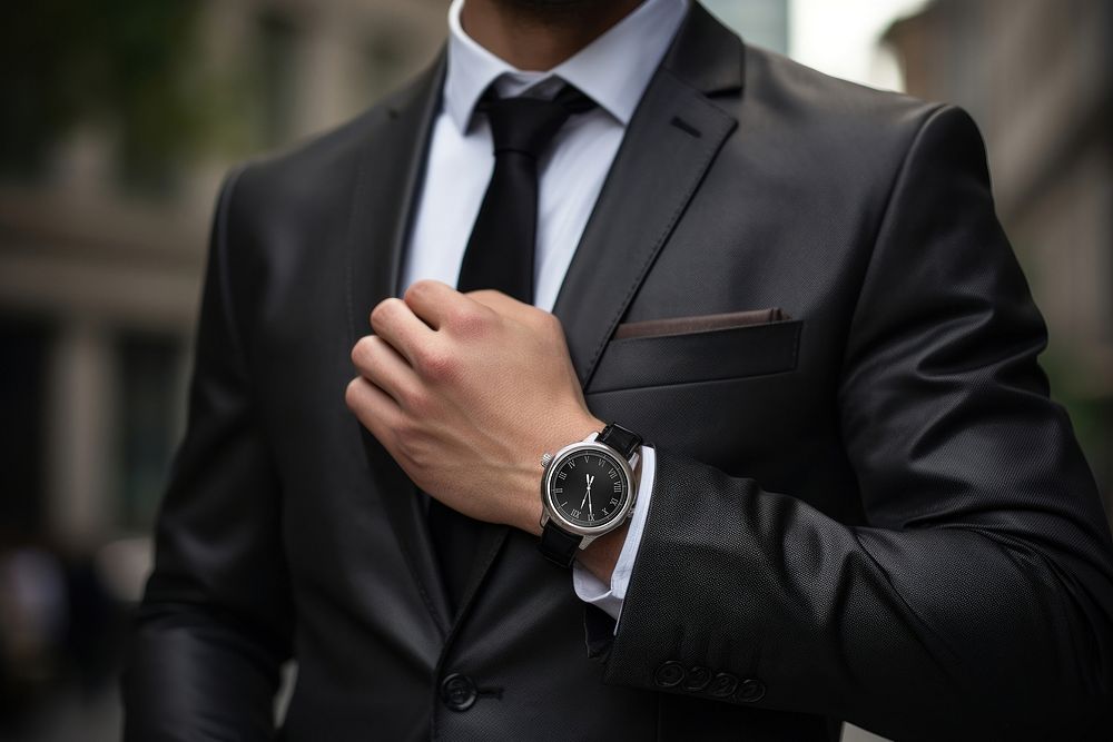 Wristwatch outdoors tuxedo hand. AI generated Image by rawpixel.