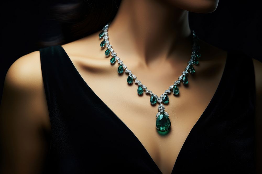 Necklace diamond emerald gemstone. AI generated Image by rawpixel.