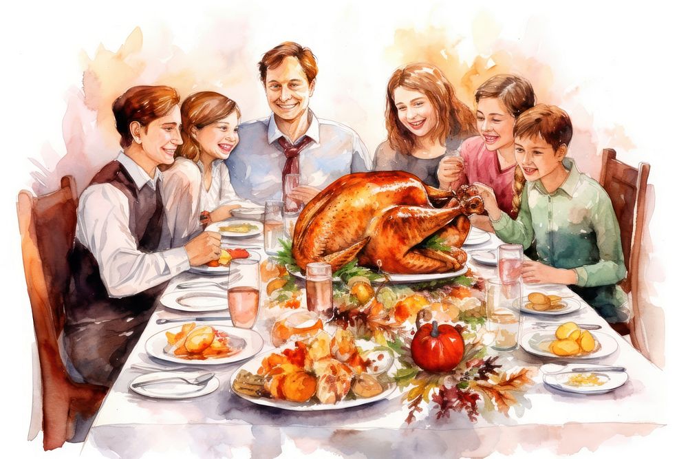 Thanksgiving dinner supper family. AI generated Image by rawpixel.