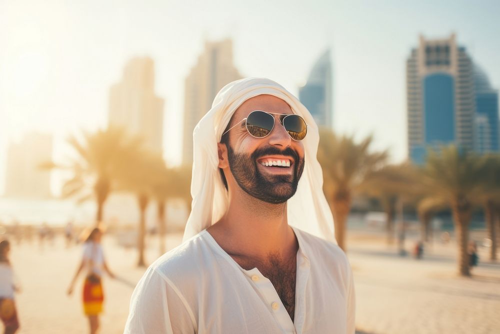 Sunglasses cheerful laughing outdoors. 