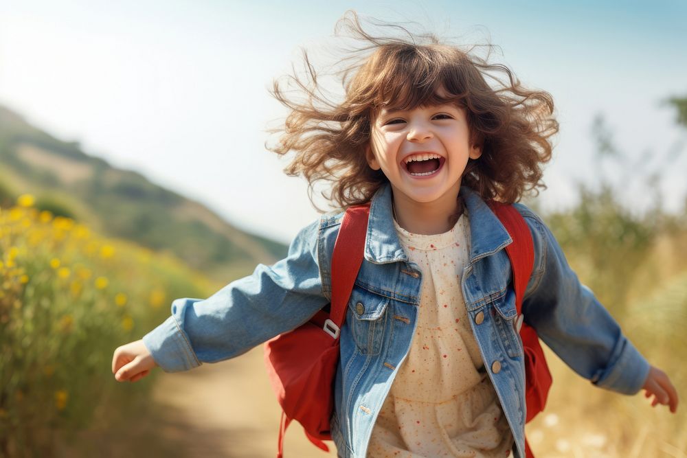 Cheerful laughing travel nature. 