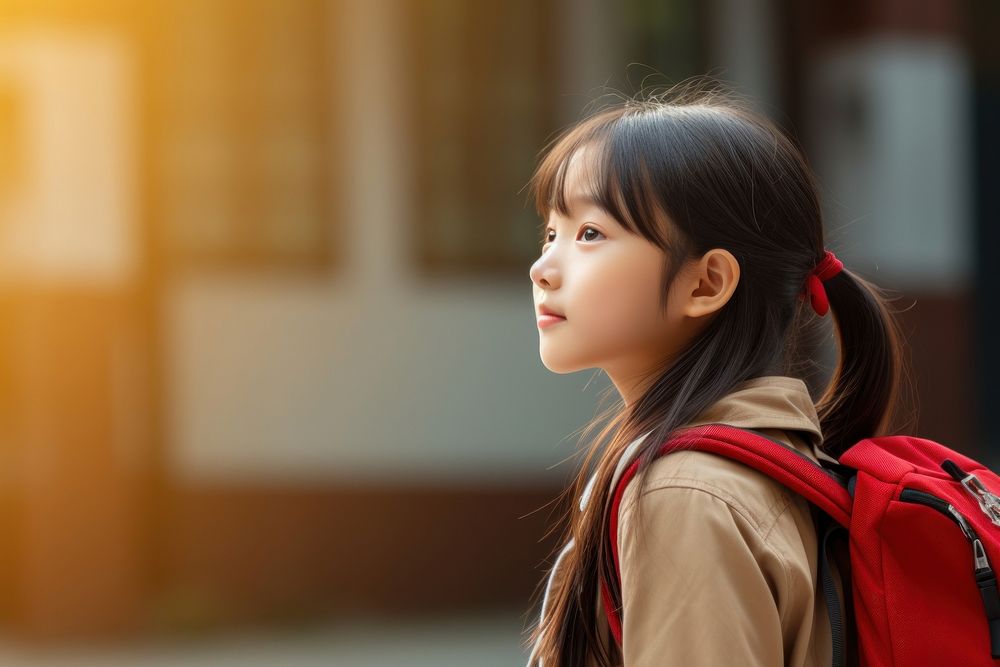 Backpack photo girl contemplation. AI generated Image by rawpixel.