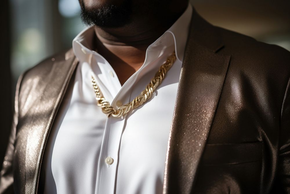Necklace jewelry jacket gold. AI generated Image by rawpixel.