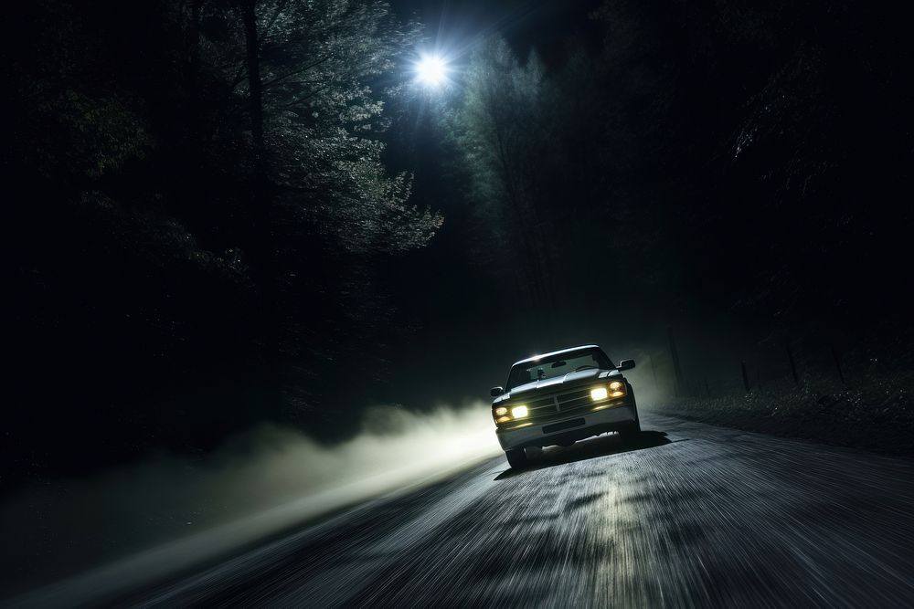 Headlight night outdoors vehicle. AI generated Image by rawpixel.