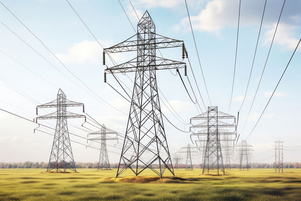 Electricity cable electricity pylon architecture. AI generated Image by rawpixel.