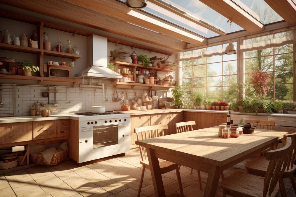 Kitchen architecture furniture hardwood. AI generated Image by rawpixel.