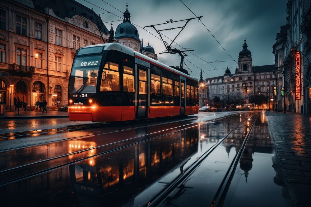City tram architecture cityscape. AI generated Image by rawpixel.