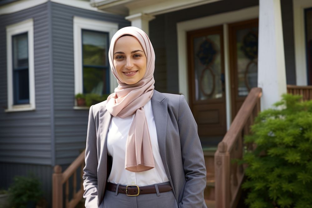 Standing person hijab scarf. 