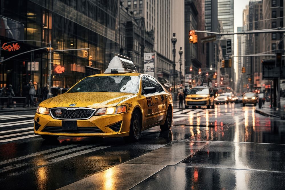 Taxi city architecture cityscape. AI generated Image by rawpixel.